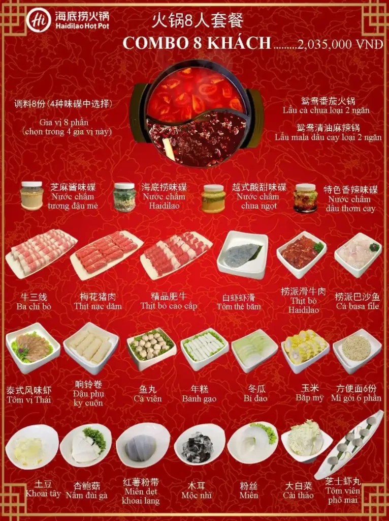 menu haidilao combo 8 người ăn